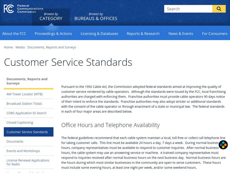 Federal Communications Commission: Customer Service Standards Handout Federal Communications Commission: Customer Service Standards Handout