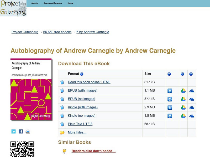 Project Gutenberg: Autobiography of Andrew Carnegie eBook