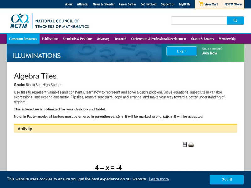 Nctm: Illuminations: Resources for Teaching Math: Algebra Tiles Interactive Nctm: Illuminations: Resources for Teaching Math: Algebra Tiles Interactive