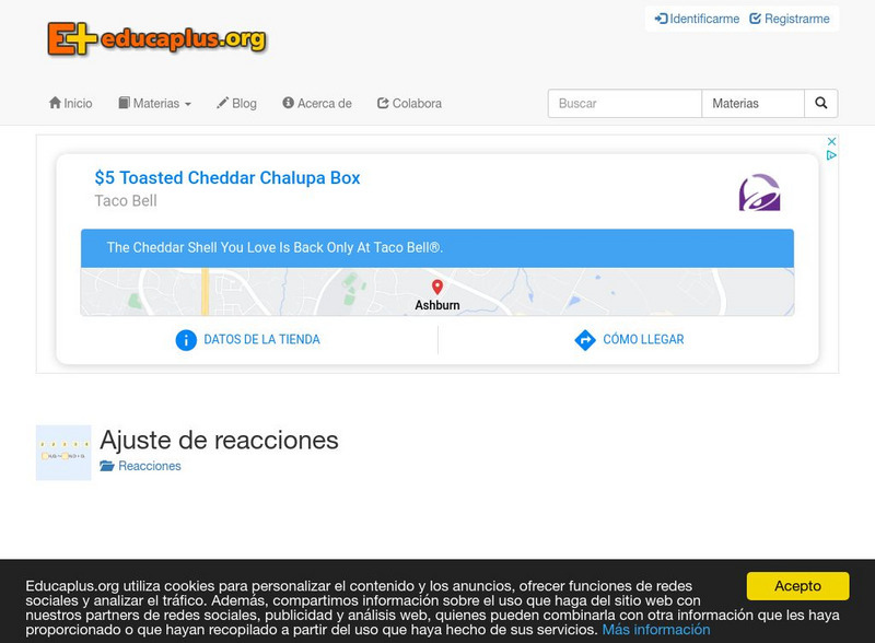 Educaplus: Ajuste De Reacciones [In Spanish] Activity