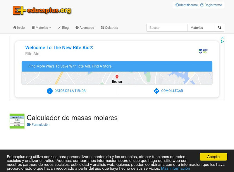 Educaplus: Calculador De Masas Molares [In Spanish] Activity