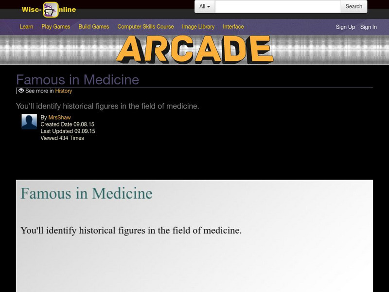 Wisc Online: History: Famous in Medicine Interactive