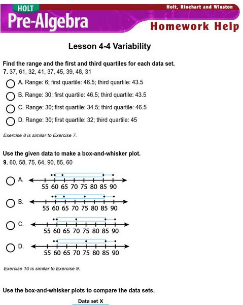 Holt, Rinehart and Winston: Homework Help Independent Practice: Variability eBook Holt, Rinehart and Winston: Homework Help Independent Practice: Variability eBook