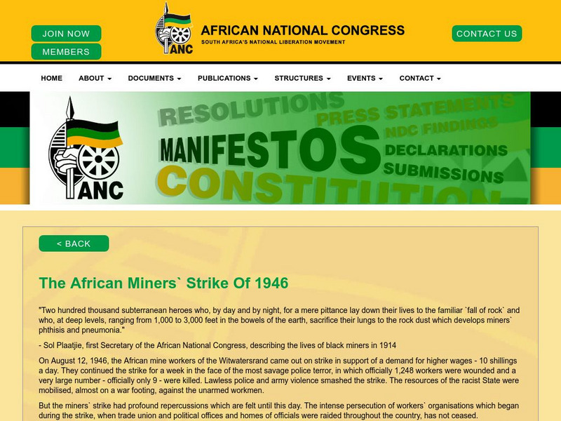 African National Congress: The African Miners' Strike of 1946 Article African National Congress: The African Miners' Strike of 1946 Article