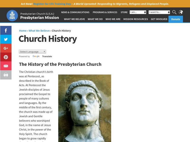 Presbyterian Chuch, Usa: Presbyterian Church History Handout Presbyterian Chuch, Usa: Presbyterian Church History Handout