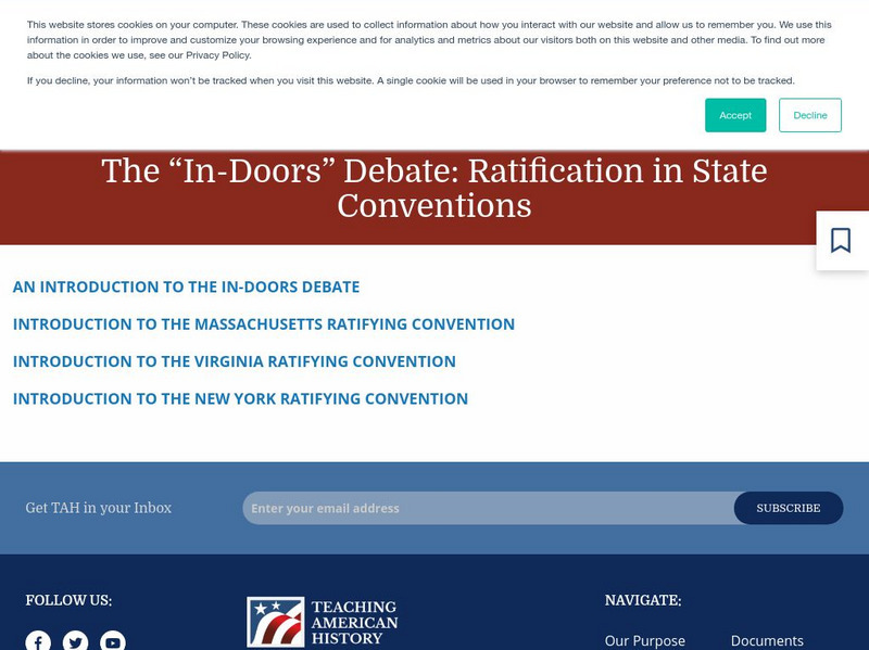 Teaching American History: "In Doors": Ratification in State Conventions Website Teaching American History: "In Doors": Ratification in State Conventions Website