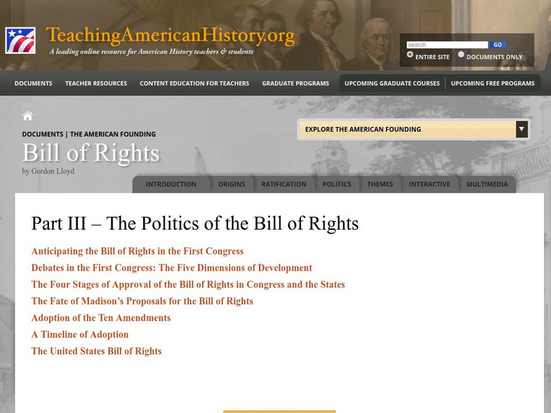 Teaching American History: The Politics of the Bill of Rights: Part Iii Website Teaching American History: The Politics of the Bill of Rights: Part Iii Website