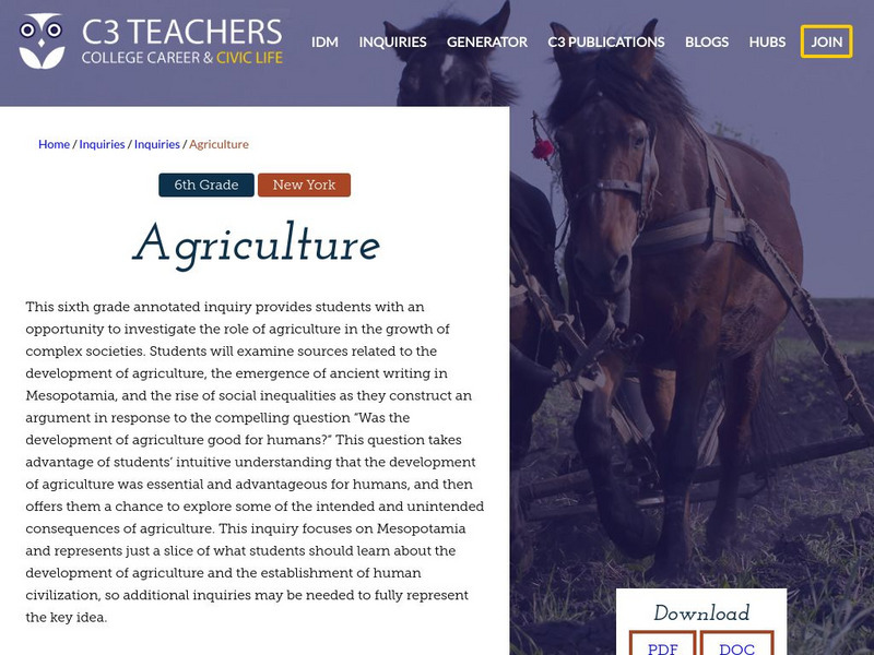 C3 Teachers: Inquiries: Agriculture Unit Plan C3 Teachers: Inquiries: Agriculture Unit Plan