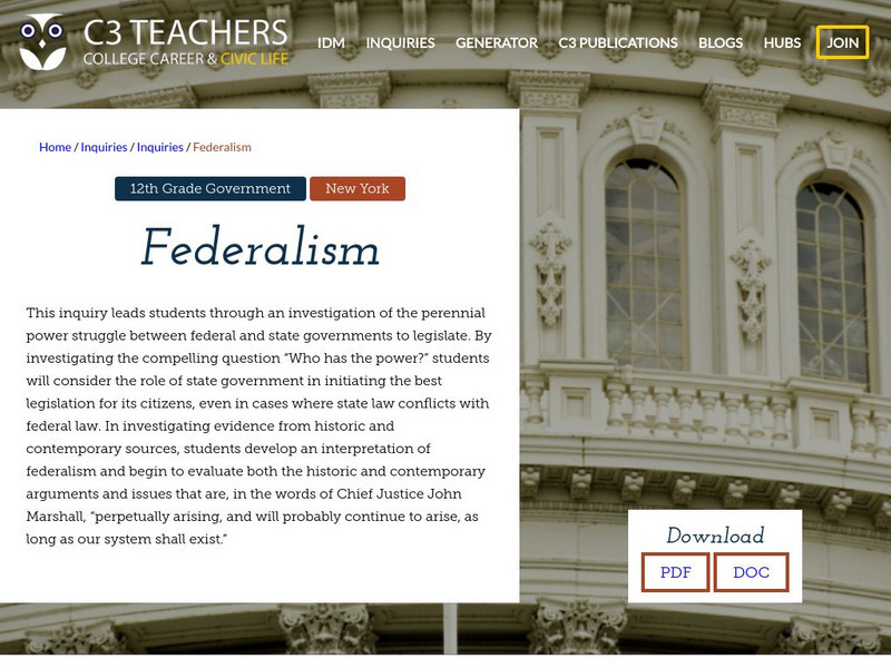 C3 Teachers: Inquiries: Federalism Unit Plan