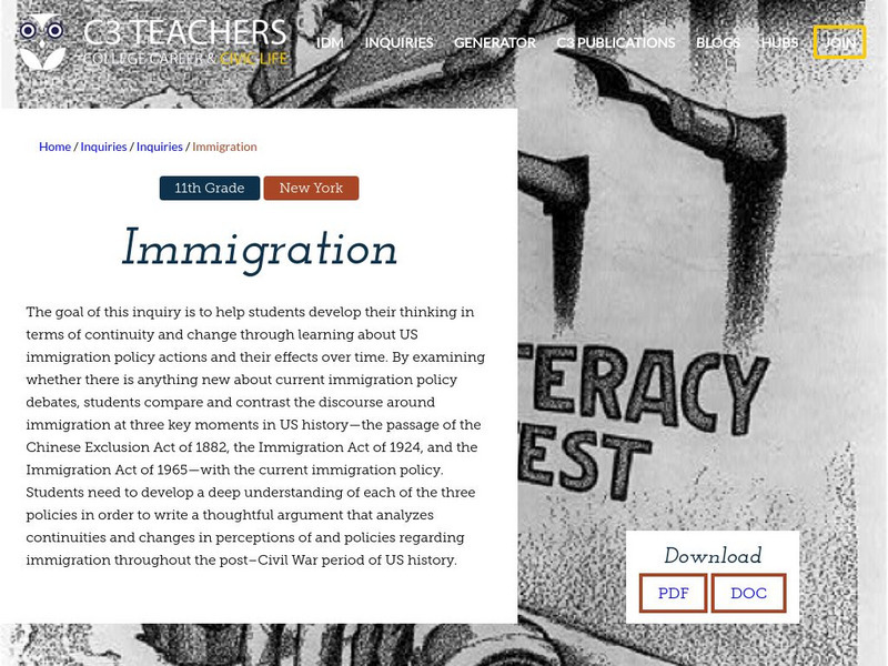 C3 Teachers: Inquiries: Immigration 2 Unit Plan C3 Teachers: Inquiries: Immigration 2 Unit Plan