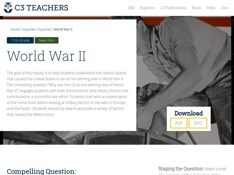 C3 Teachers: Inquiries: World War Ii Unit Plan C3 Teachers: Inquiries: World War Ii Unit Plan