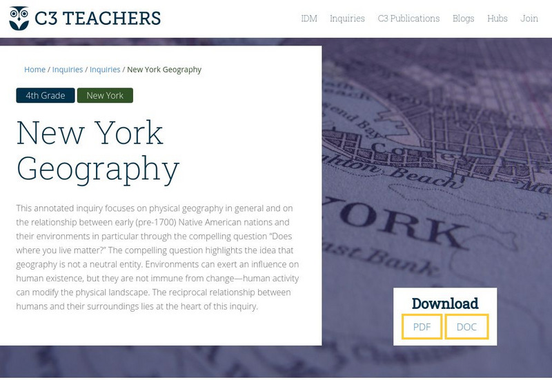 C3 Teachers: Inquiries: New York Geography Unit Plan C3 Teachers: Inquiries: New York Geography Unit Plan