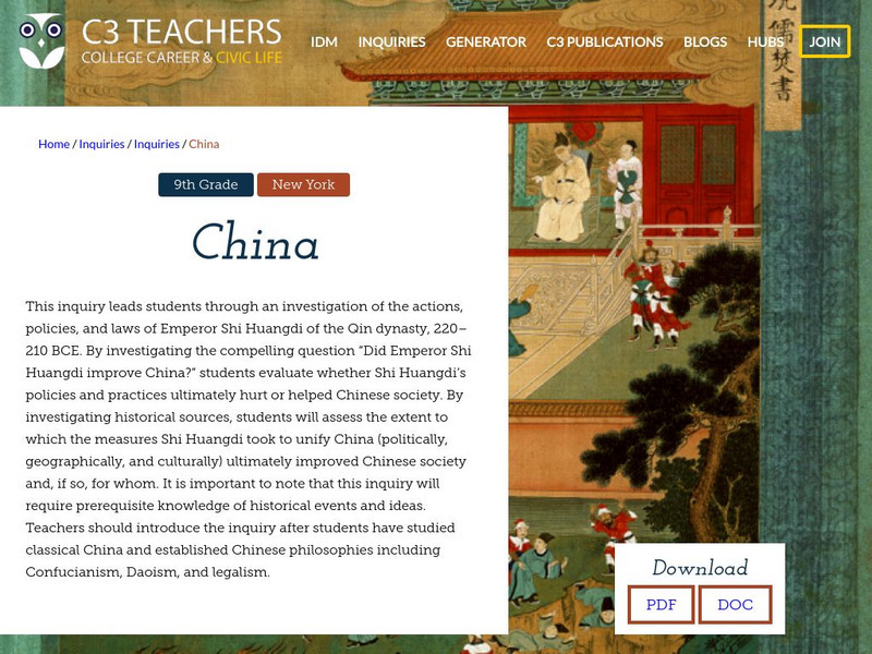 C3 Teachers: Inquiries: China Unit Plan C3 Teachers: Inquiries: China Unit Plan