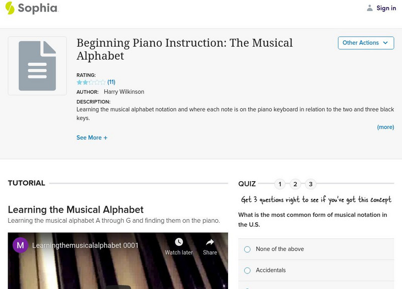 Sophia: Beginning Piano Instruction: The Musical Alphabet Instructional Video