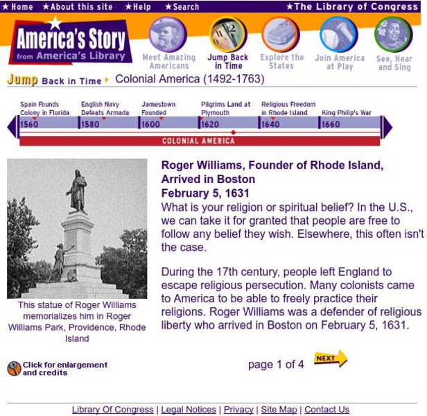 Loc: America's Story: Roger Williams Activity