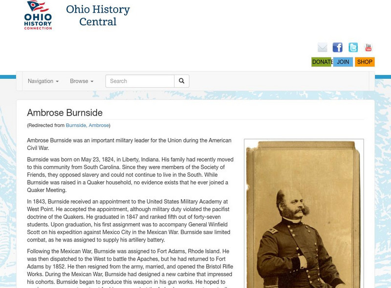 Ohio History Central: Ambrose Burnside Handout Ohio History Central: Ambrose Burnside Handout
