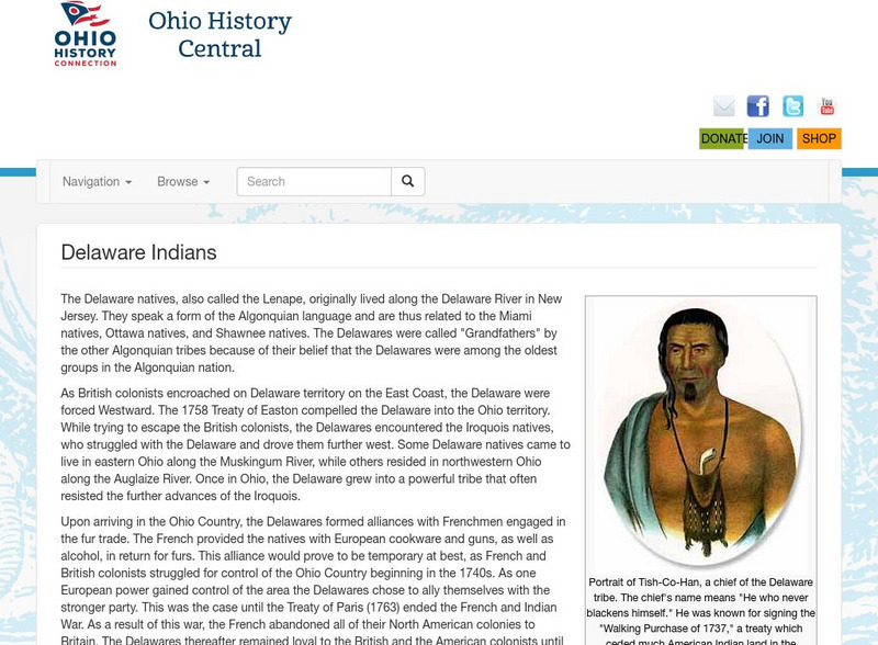 Ohio History Central: Delaware Indians Handout