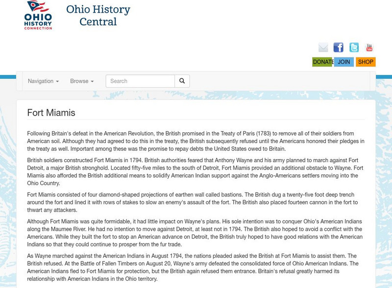 Ohio History Central: Fort Miamis Website