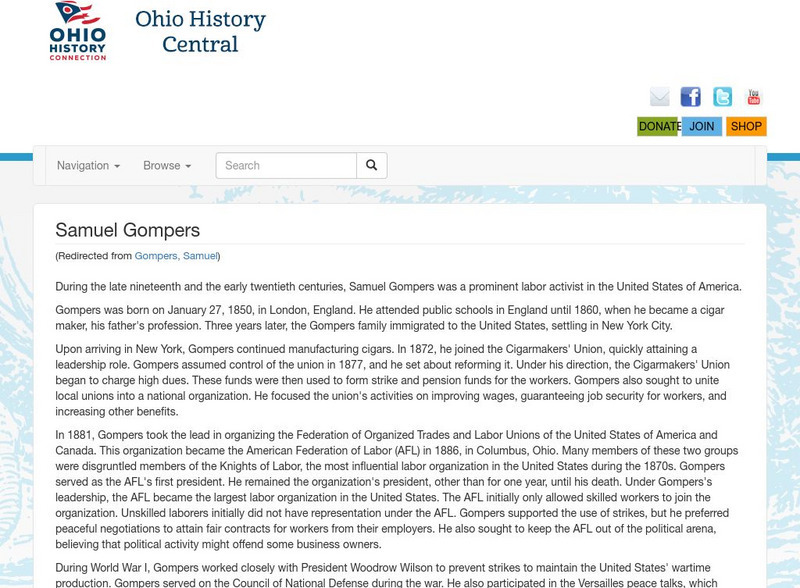 Ohio History Central: Samuel Gompers Website Ohio History Central: Samuel Gompers Website