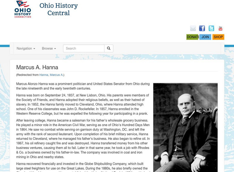 Ohio History Central: Marcus A. Hanna Website Ohio History Central: Marcus A. Hanna Website