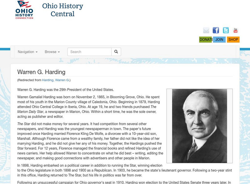 Ohio History Central: Warren G. Harding Website