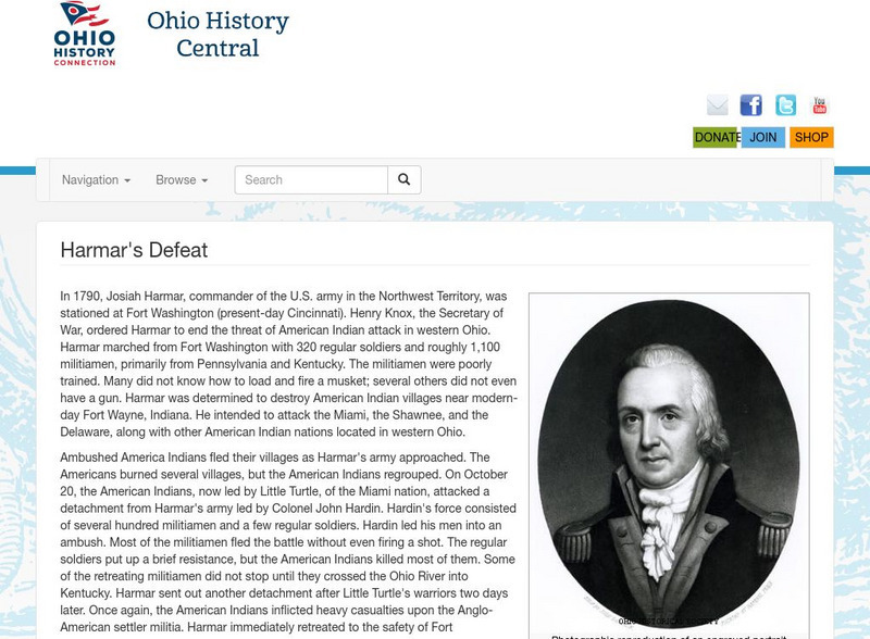 Ohio History Central: Harmar's Defeat Website Ohio History Central: Harmar's Defeat Website