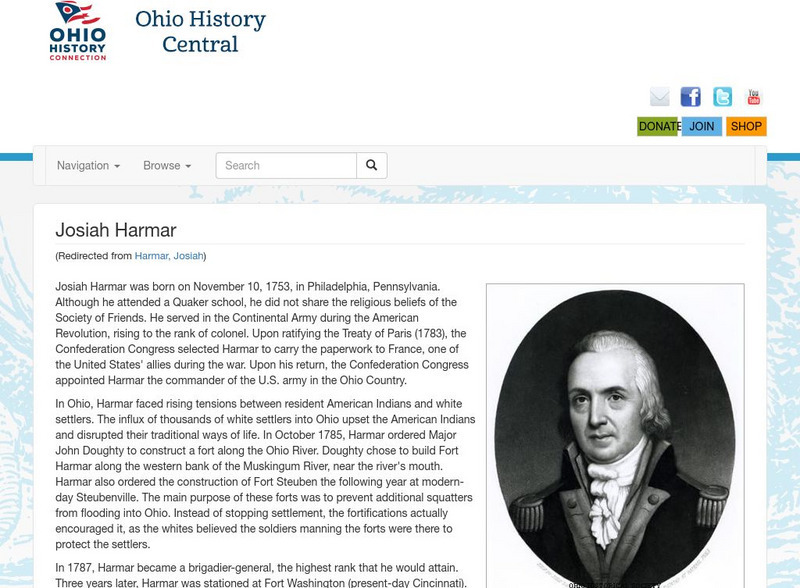 Ohio History Central: Josiah Harmar Handout