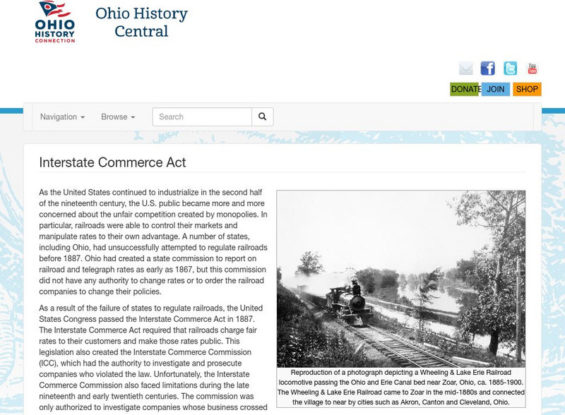 Ohio History Central: Interstate Commerce Act Handout Ohio History Central: Interstate Commerce Act Handout