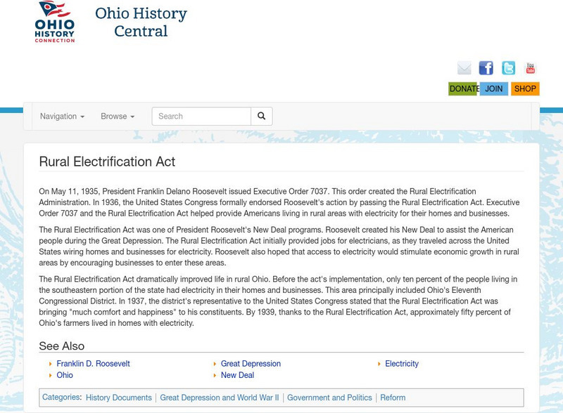 Ohio History Central: Rural Electrification Act Handout Ohio History Central: Rural Electrification Act Handout