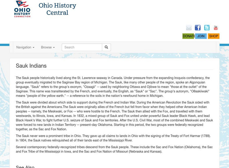 Ohio History Central: Sauk Indians Handout Ohio History Central: Sauk Indians Handout