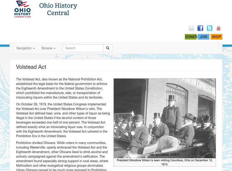 Ohio History Central: Volstead Act Handout Ohio History Central: Volstead Act Handout