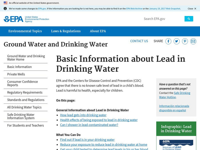 Epa: Basic Information About Lead in Drinking Water Website Epa: Basic Information About Lead in Drinking Water Website