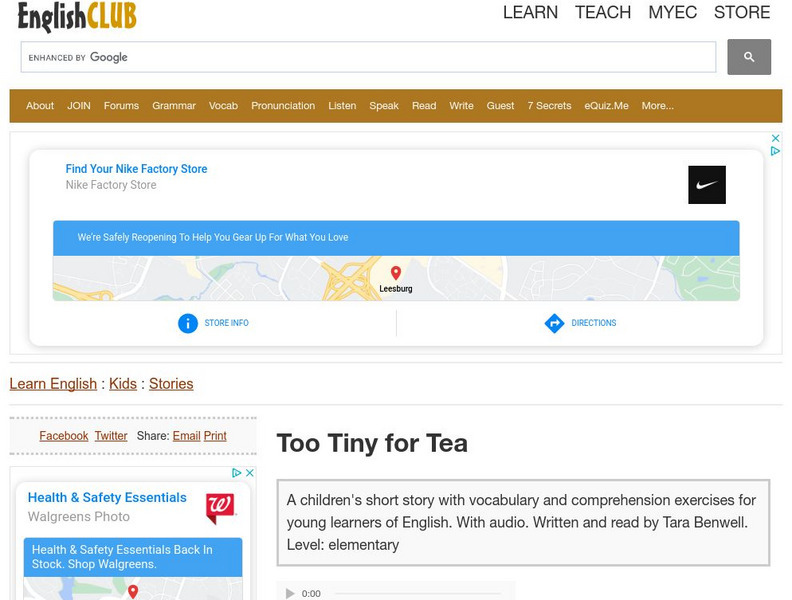English Club: Learn English: Too Tiny for Tea Activity English Club: Learn English: Too Tiny for Tea Activity
