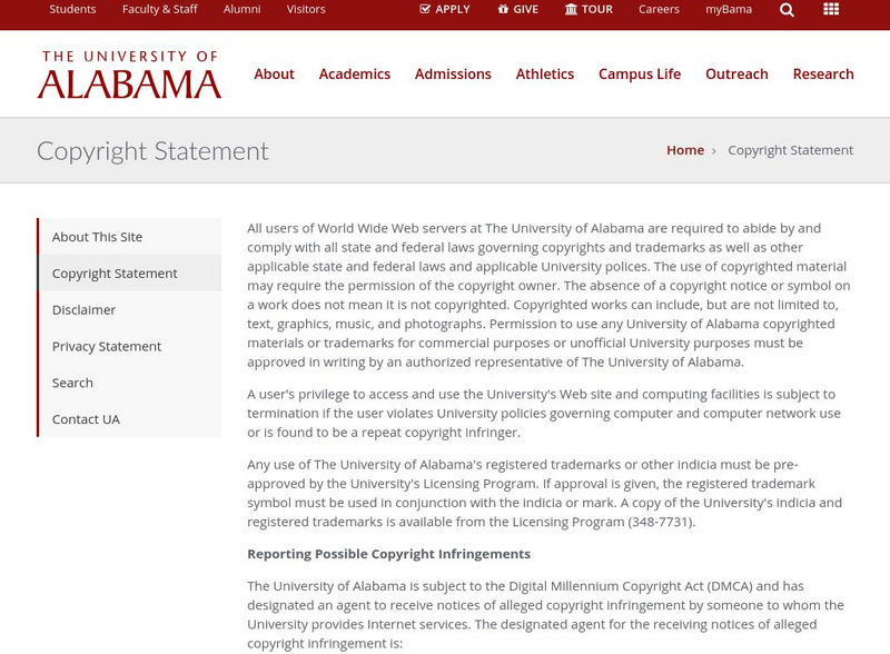 University of Alabama: The Copyright Site Website University of Alabama: The Copyright Site Website