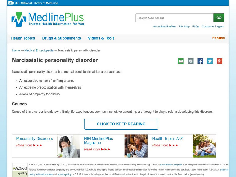 Medline Plus: Narcissistic Personality Disorder Handout Medline Plus: Narcissistic Personality Disorder Handout