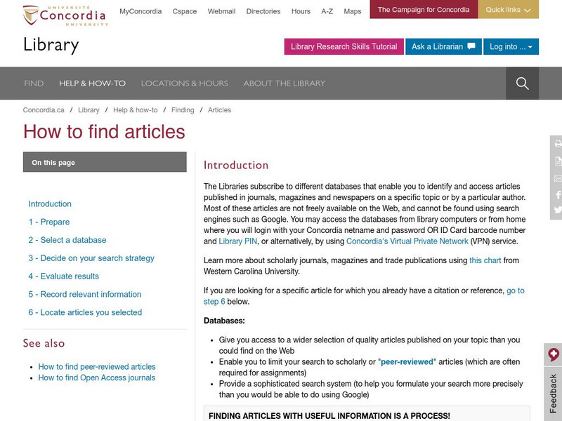 Concordia University: How to Find Articles Handout