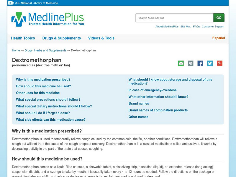 Medline Plus: Dextromethorphan Handout