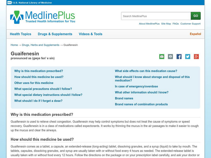 Medline Plus: Guaifenesin Handout