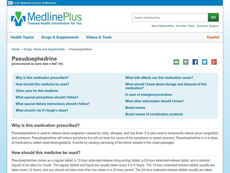 Medline Plus: Pseudoephedrine Handout Medline Plus: Pseudoephedrine Handout