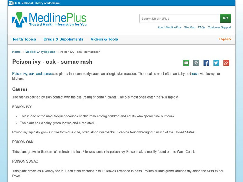 Medline Plus: Poison Ivy, Oak, Sumac Handout Medline Plus: Poison Ivy, Oak, Sumac Handout