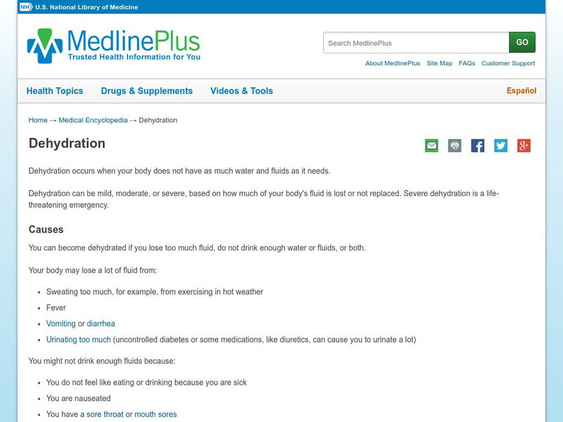 Medline Plus: Dehydration Handout Medline Plus: Dehydration Handout