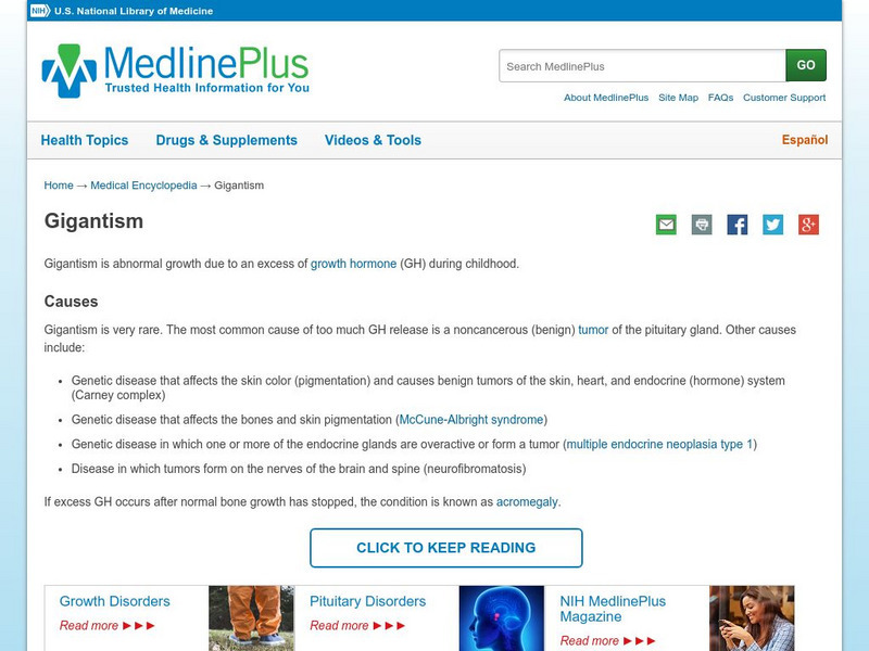 Medline Plus: Gigantism Handout