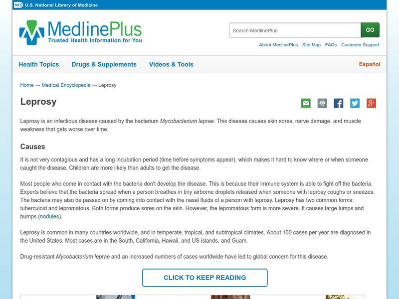 Medline Plus: Leprosy Handout