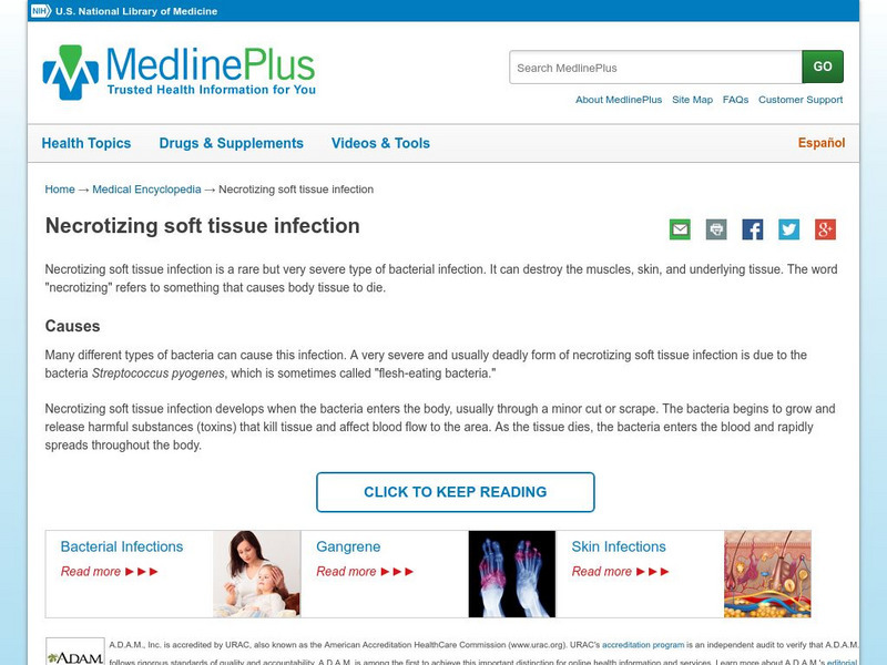 Medline Plus: Necrotizing Tissue Infection Handout Medline Plus: Necrotizing Tissue Infection Handout