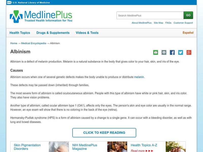 Medline Plus: Albinism Handout Medline Plus: Albinism Handout