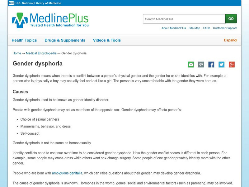 Medline Plus: Gender Dysphoria Handout Medline Plus: Gender Dysphoria Handout