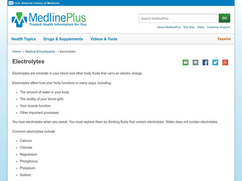 Medline Plus: Electrolytes Handout Medline Plus: Electrolytes Handout