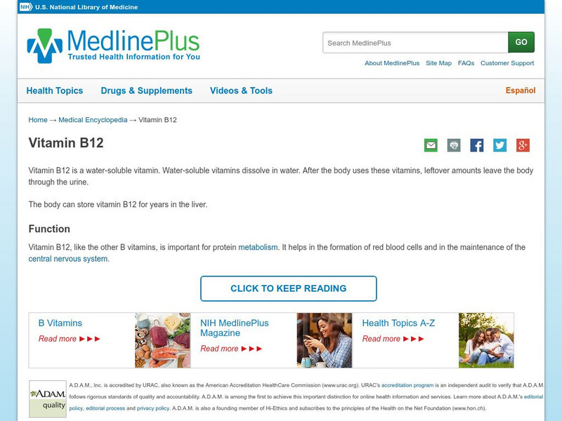 Medline Plus: Vitamin B12 Handout Medline Plus: Vitamin B12 Handout