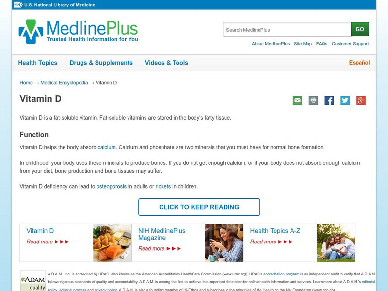 Medline Plus: Vitamin D Handout