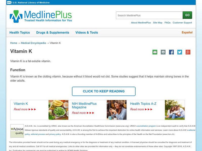 Medline Plus: Vitamin K Handout Medline Plus: Vitamin K Handout